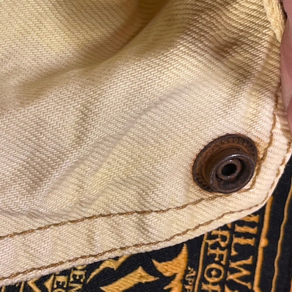 Milwaukee Performance Mens XXL Denim Motorcycle Vest Yellow Blue Acid Wash Biker - Picture 4 of 11